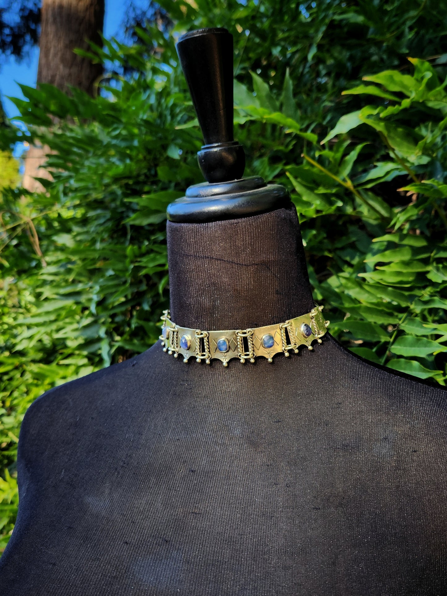 Brass & Moonstone Panel Choker Necklace