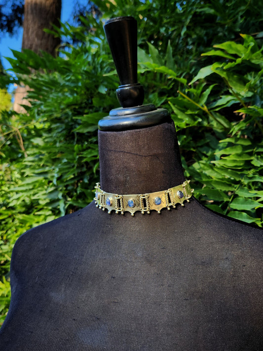 Brass & Moonstone Panel Choker Necklace