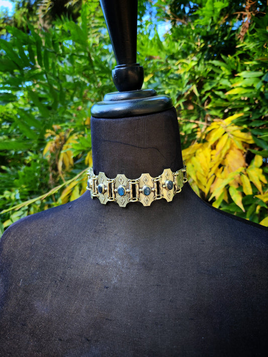 Brass & Labradorite Panel Choker Necklace