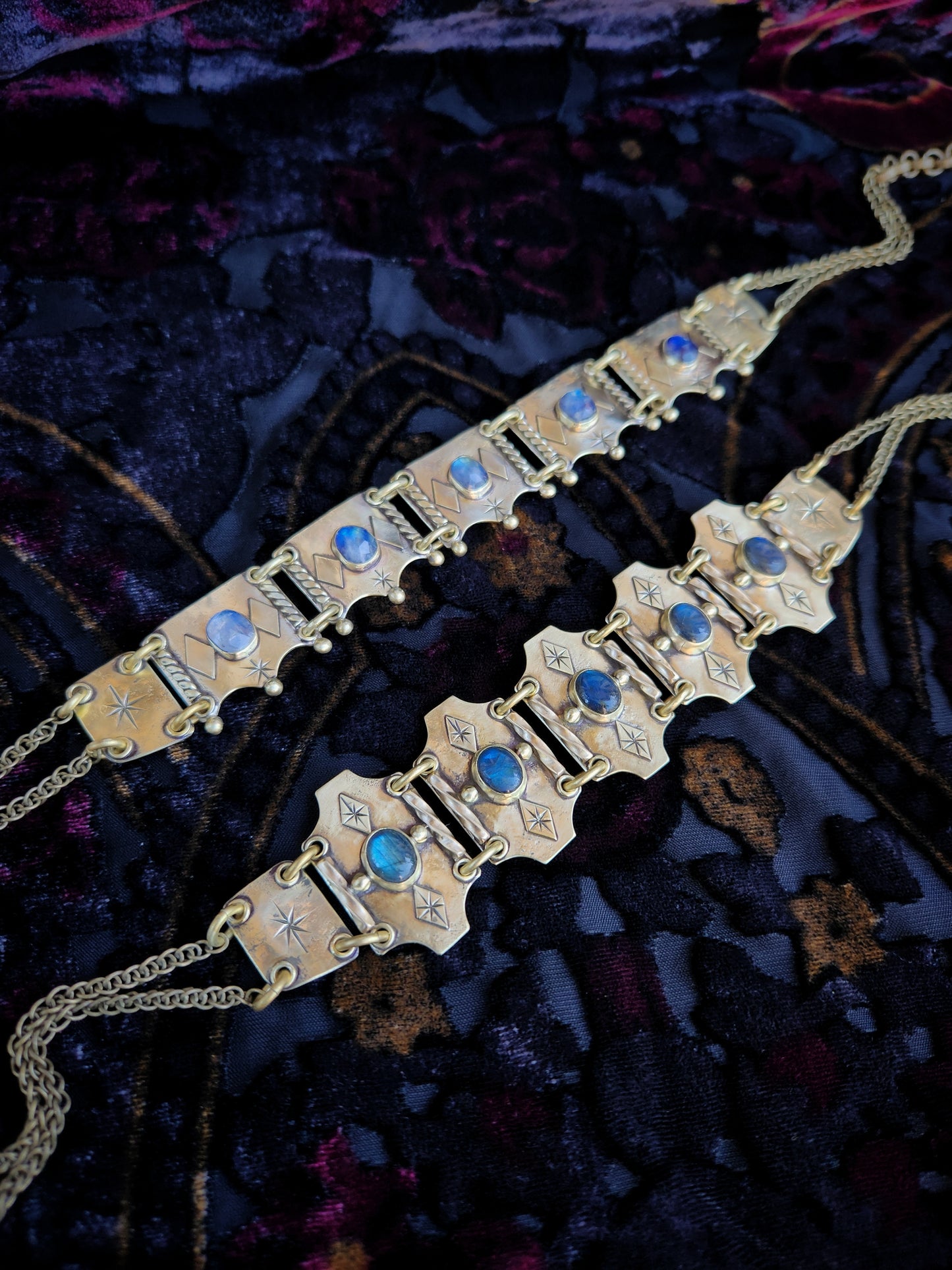 Brass & Labradorite Panel Choker Necklace