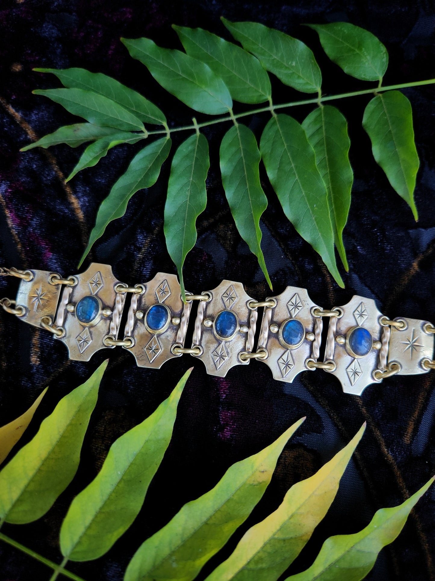 Brass & Labradorite Panel Choker Necklace