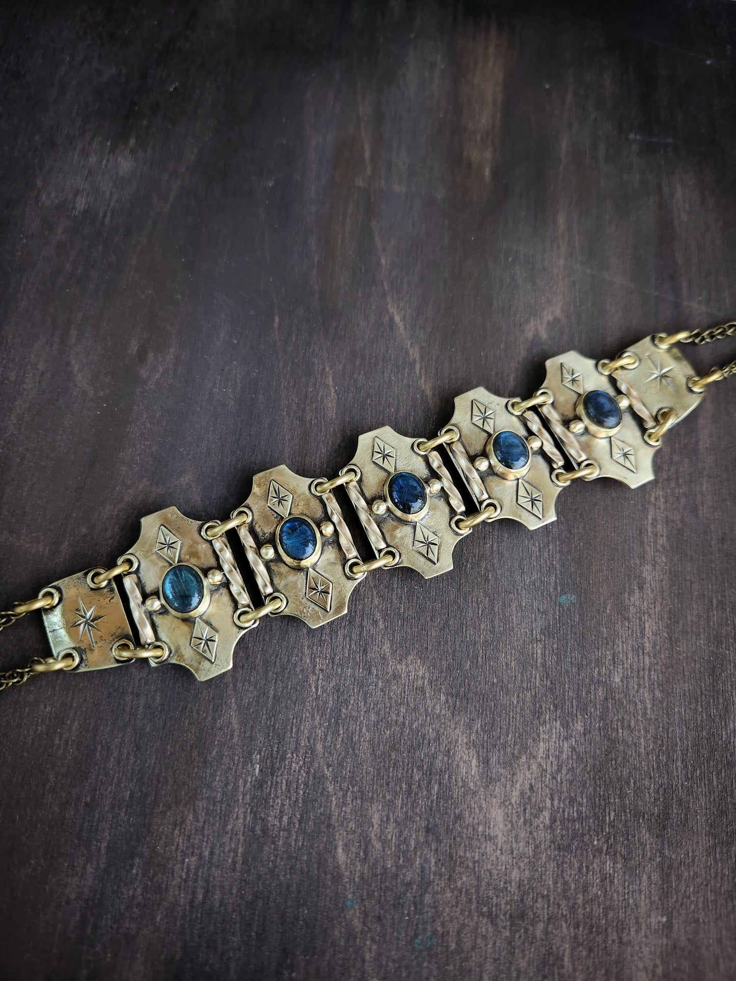 Brass & Labradorite Panel Choker Necklace