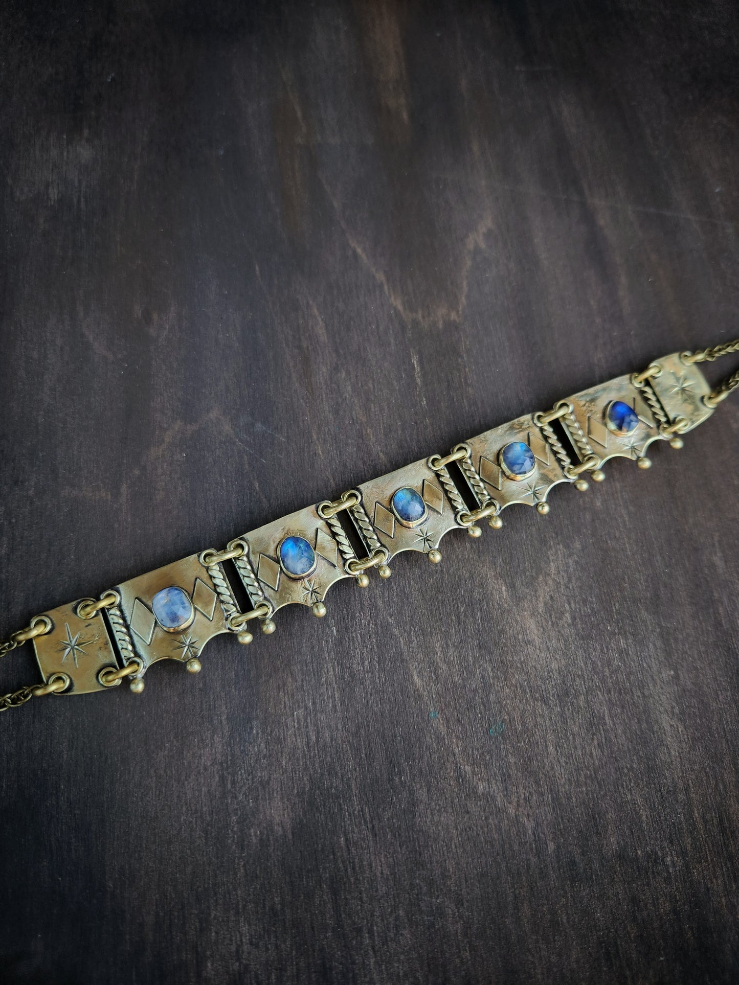 Brass & Moonstone Panel Choker Necklace