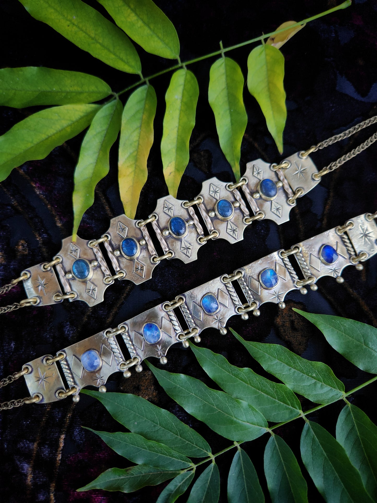 Brass & Moonstone Panel Choker Necklace
