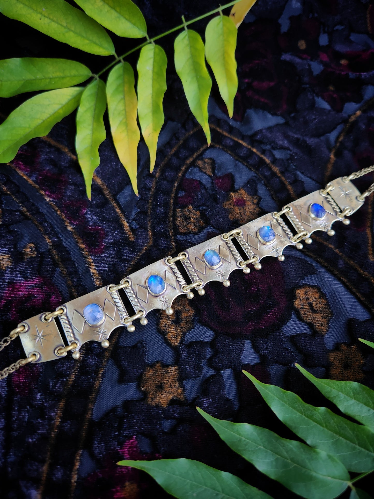 Brass & Moonstone Panel Choker Necklace