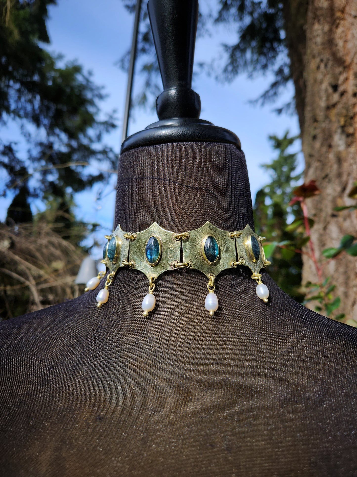 Choker Necklace ft. Kyanite & Freshwater Pearls