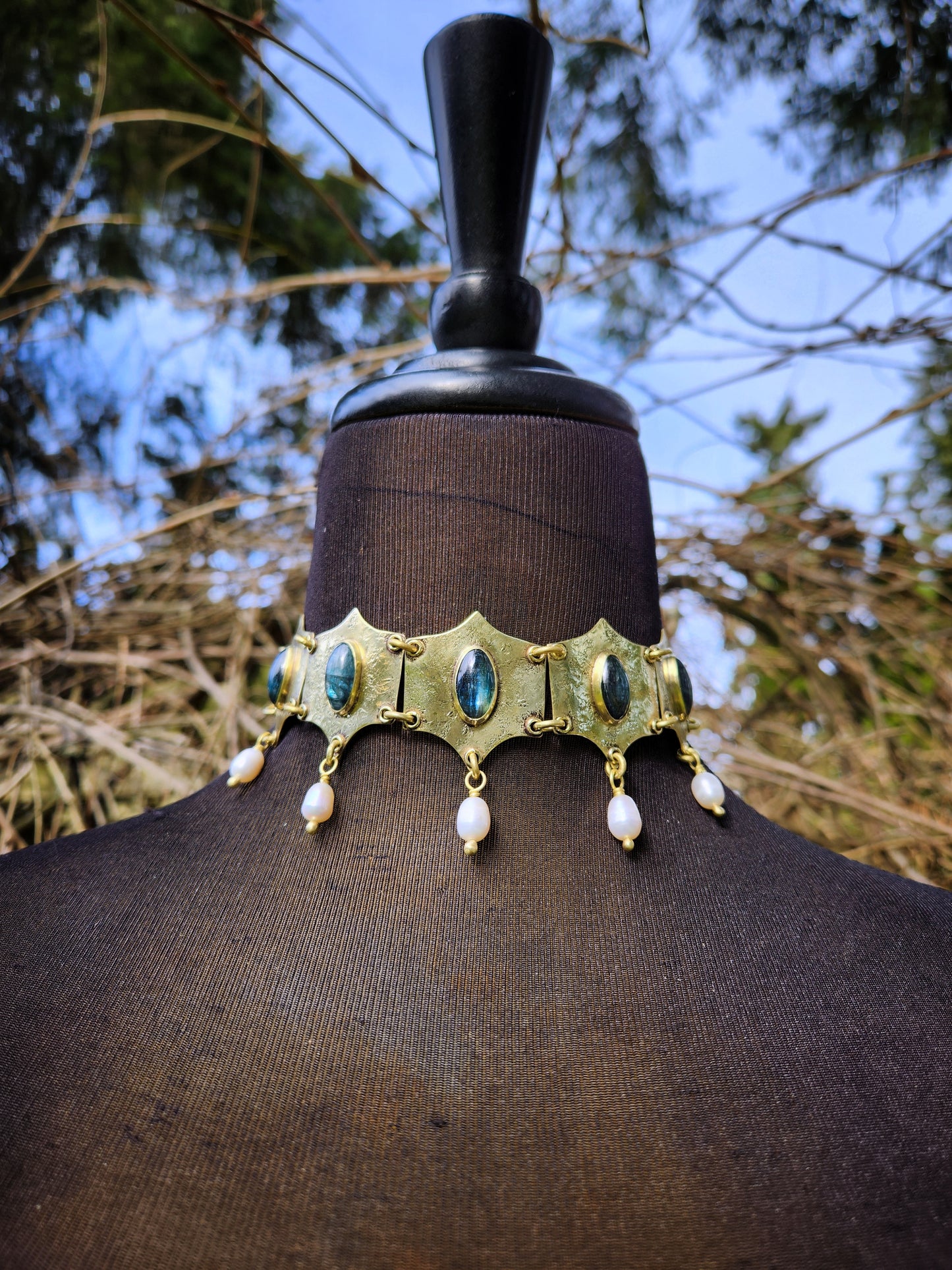 Choker Necklace ft. Kyanite & Freshwater Pearls