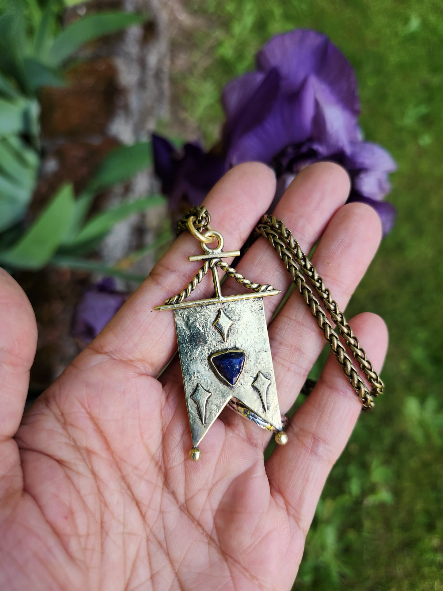 Lapis Lazuli Triple Star Banner Pendant