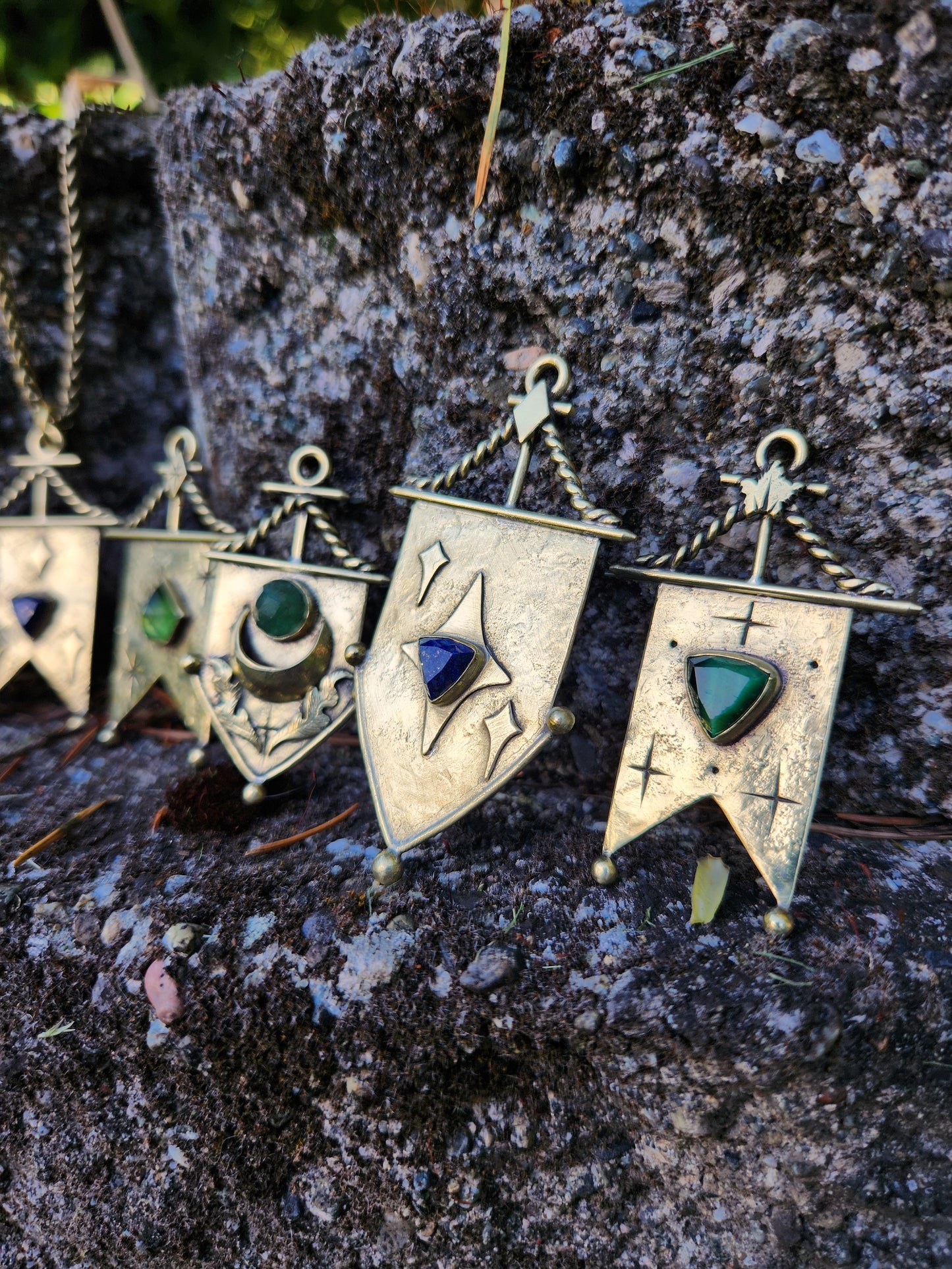 Strawberry Quartz Moon & Leaf Banner Pendant