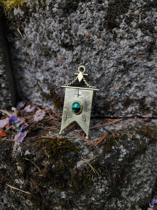 Green Tigers Eye and Stars Banner Pendant or Earring