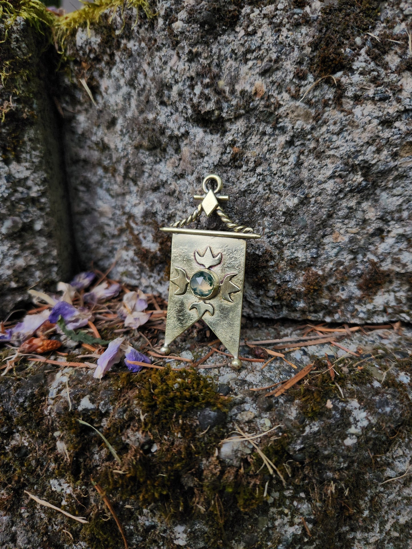 Moss Agate Banner Pendant or Earring