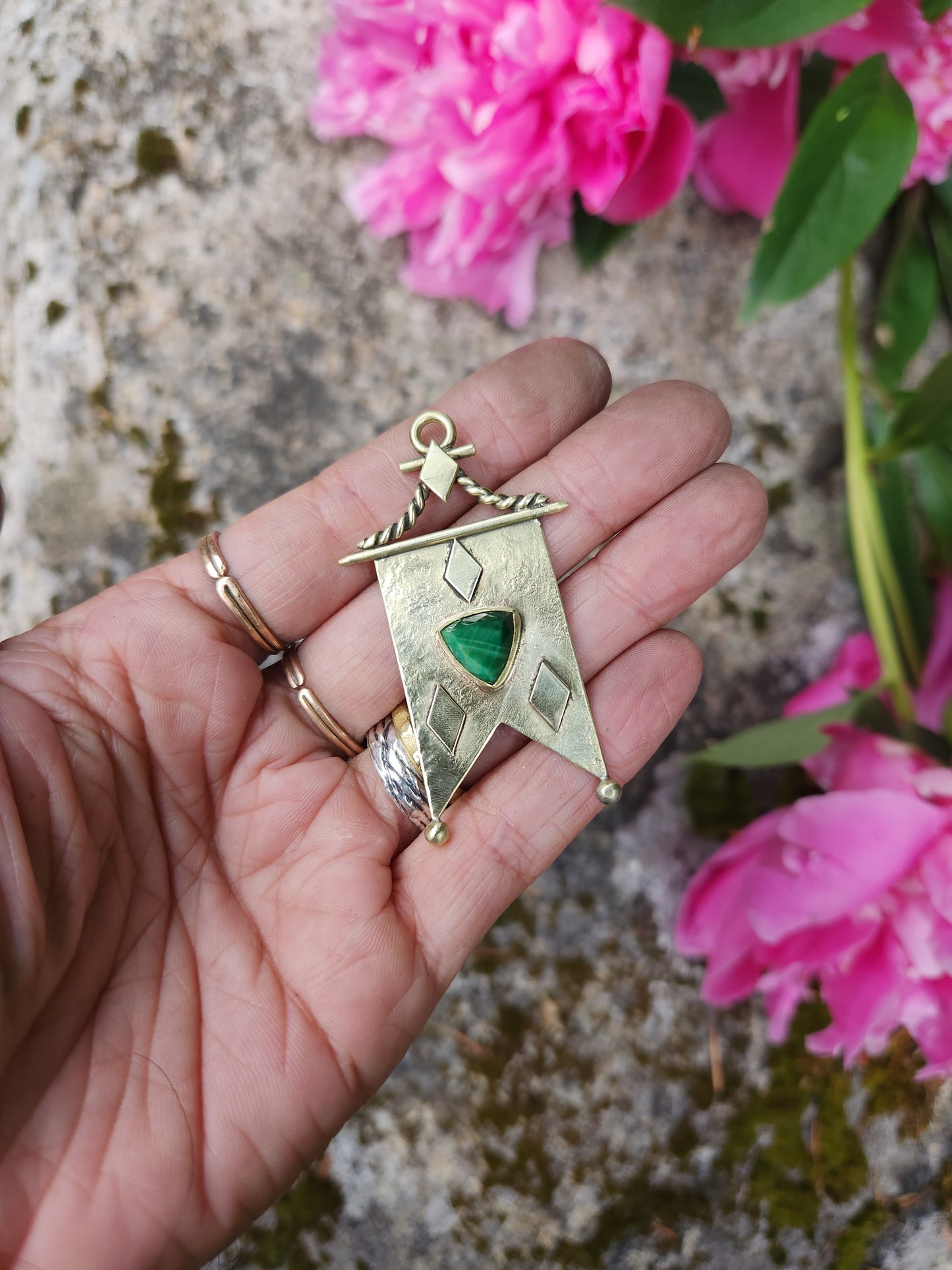 Green Tigers Eye Banner Pendant or Earring