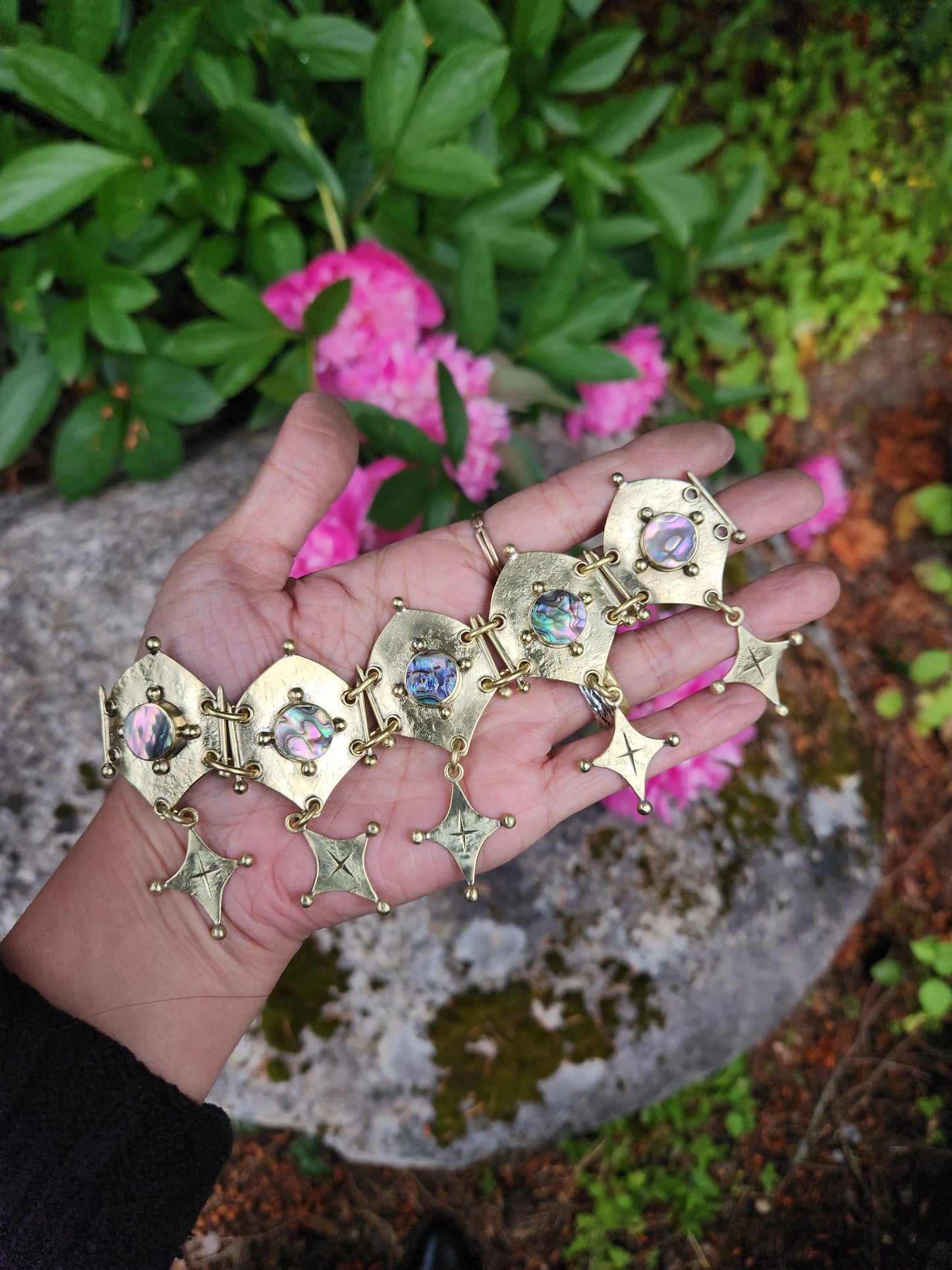 Shield and Stars Choker Necklace ft. Abalone Shell